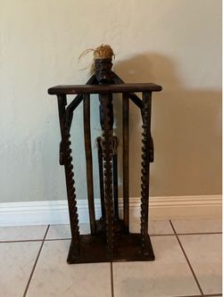 Vintage 32” Wooden CD Rack Holder. Tribal. Hand Carved. With Patina.
