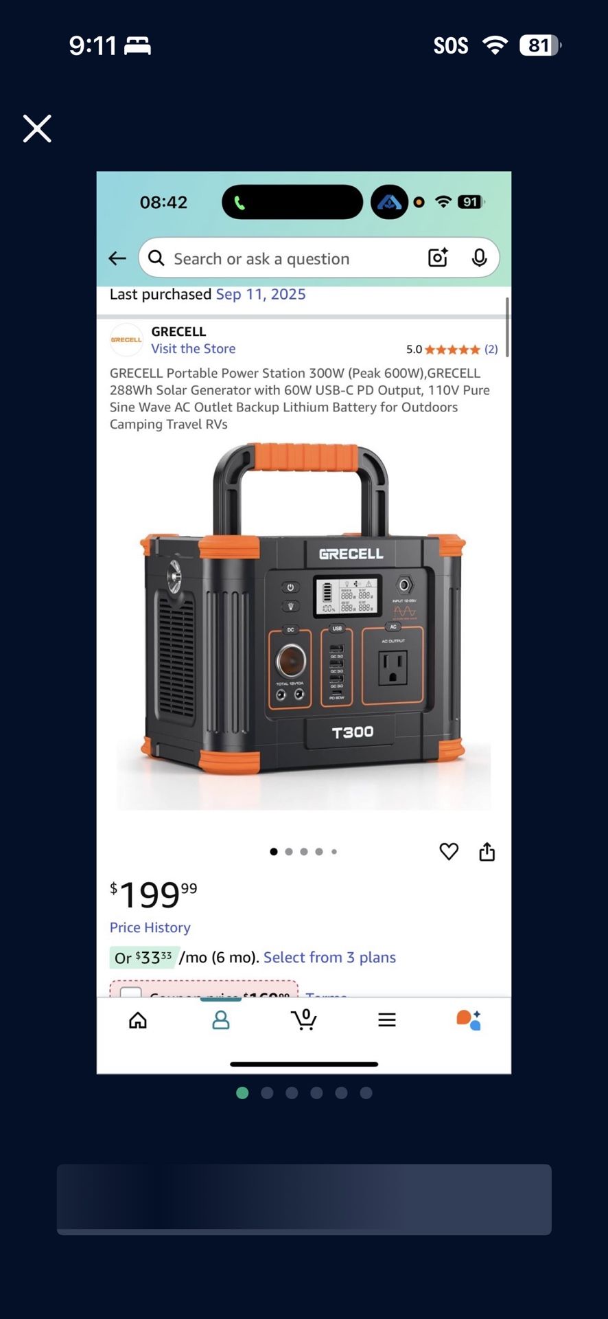 GRECELL Portable Power Station 300W (Peak 600W),GRECELL 288Wh Solar Generator with 60W USB-C PD Output, 110V Pure Sine Wave AC Outlet Backup Lithium B