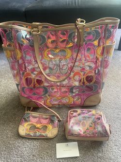 Coach Scribble Clear PVC Large Tote Bag Beach Bag