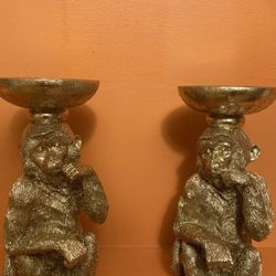 Two Monkey Candle Holders 