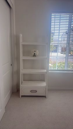 White Ladder Bookshelf with Bottom Drawer