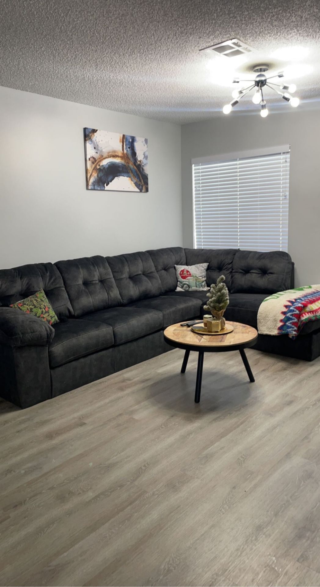 Dark Grey plush sectional Couch