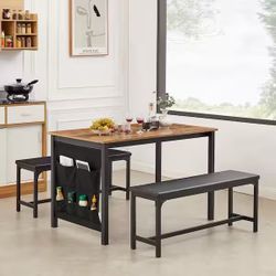 3-Piece Dining Room set 63 in. Extendable Dining Table with Benches, Dinette/Dining Table and Chairs Set for 4/6/2 Brown