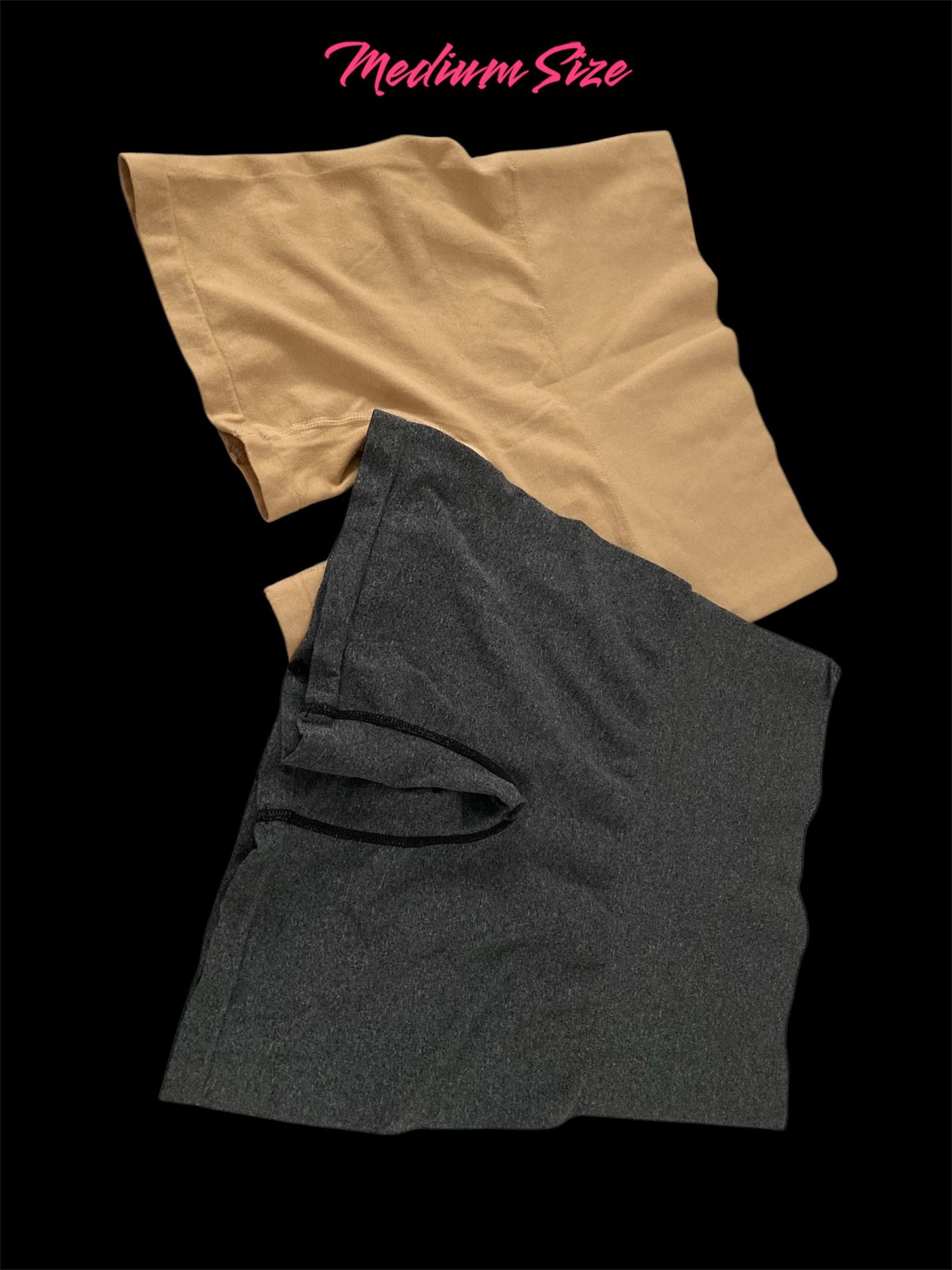 Comfortable Medium Size Tan & Gray Biker Shorts/no Label/ Used In Good Condition