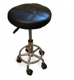 Round Rolling Stool Chair Faux Leather Height Adjustable Swivel Light Weight Chair Salon & Spa, Stool Chair Small Equipment Furniture (Black)