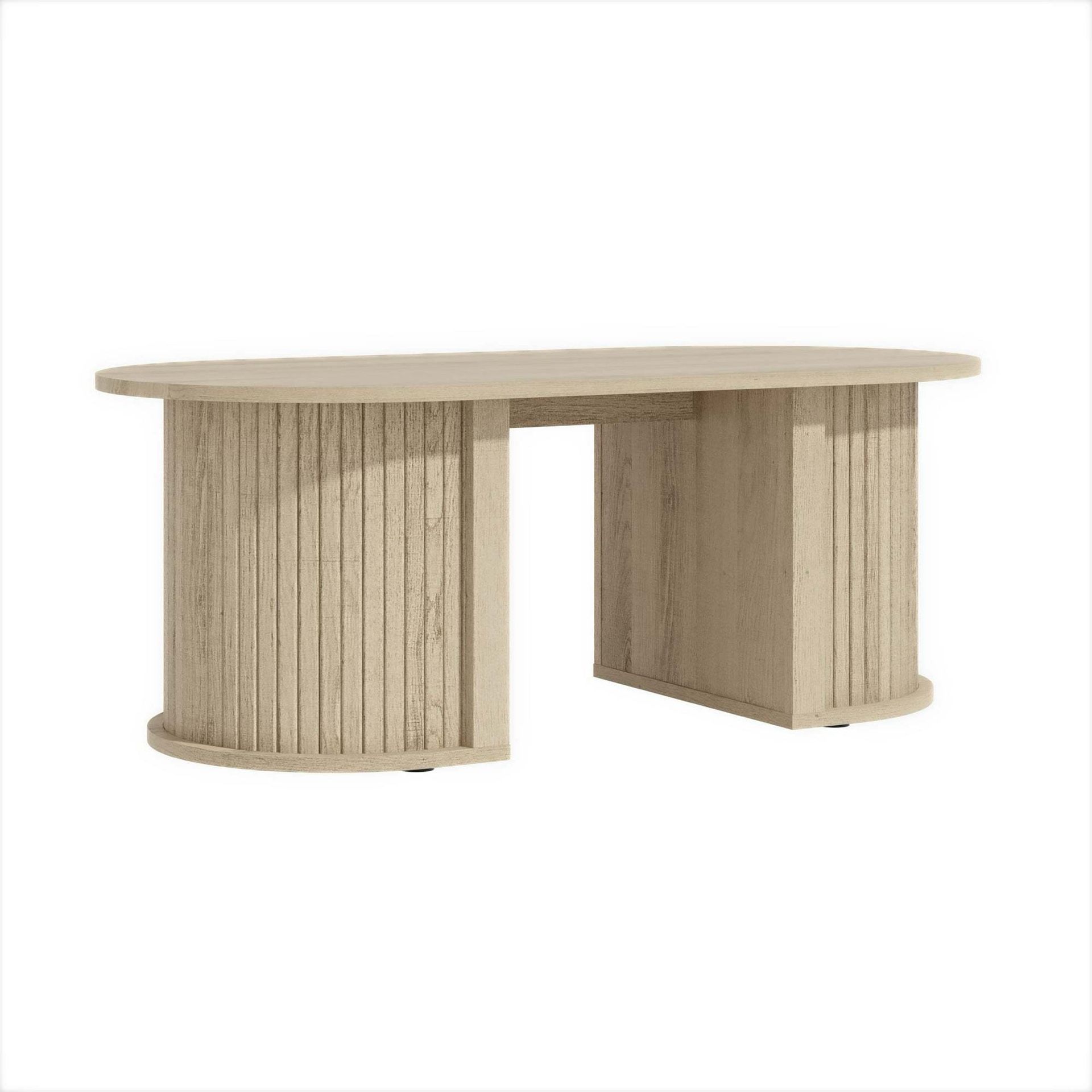 Fluted Oblong Coffee Table Semi Round Base Oslo Oak 39.2" W x 19.5" D x 14.9" H fluted oblong coffee table in Oslo Oak offers a clean, mode