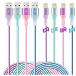 iPhone Charger Lightning Cable 4Pack(6/3/3/1ft) 4Color Apple Certified Nylon Braided Long Fast USB Cord Compatible for iPhone 11Pro MAX Xs XR X 8 7 6S
