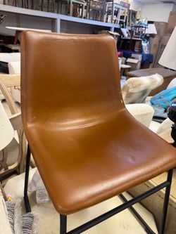Brown Leather Chair with Black Metal Frame