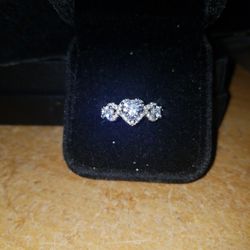 Size 7 Sterling Silver White Sapphire Heart