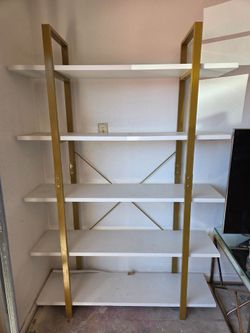5-Shelf Bookcase Gold Frame White Shelves