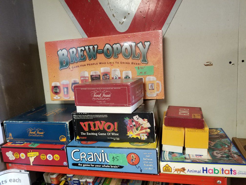 Board games $2-$10 ea. Flinch $3 Loaded Questions $5 Puzzle $2 Viewmaster $10