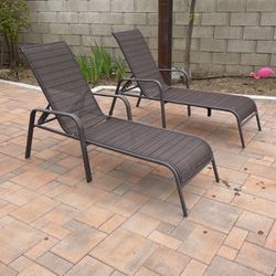 Set Of 2 Brown Pool Lounge Patio Chairs 