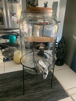Glass Beverage Dispenser with Stand and Cork Lid