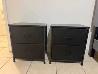 Set of 2 Black Fabric Drawer Nightstands