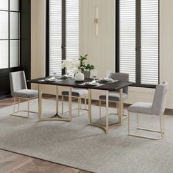 Contemporary Gold Black Top Dining Table with Durable Brushed Brass Metal Base   91 $150
