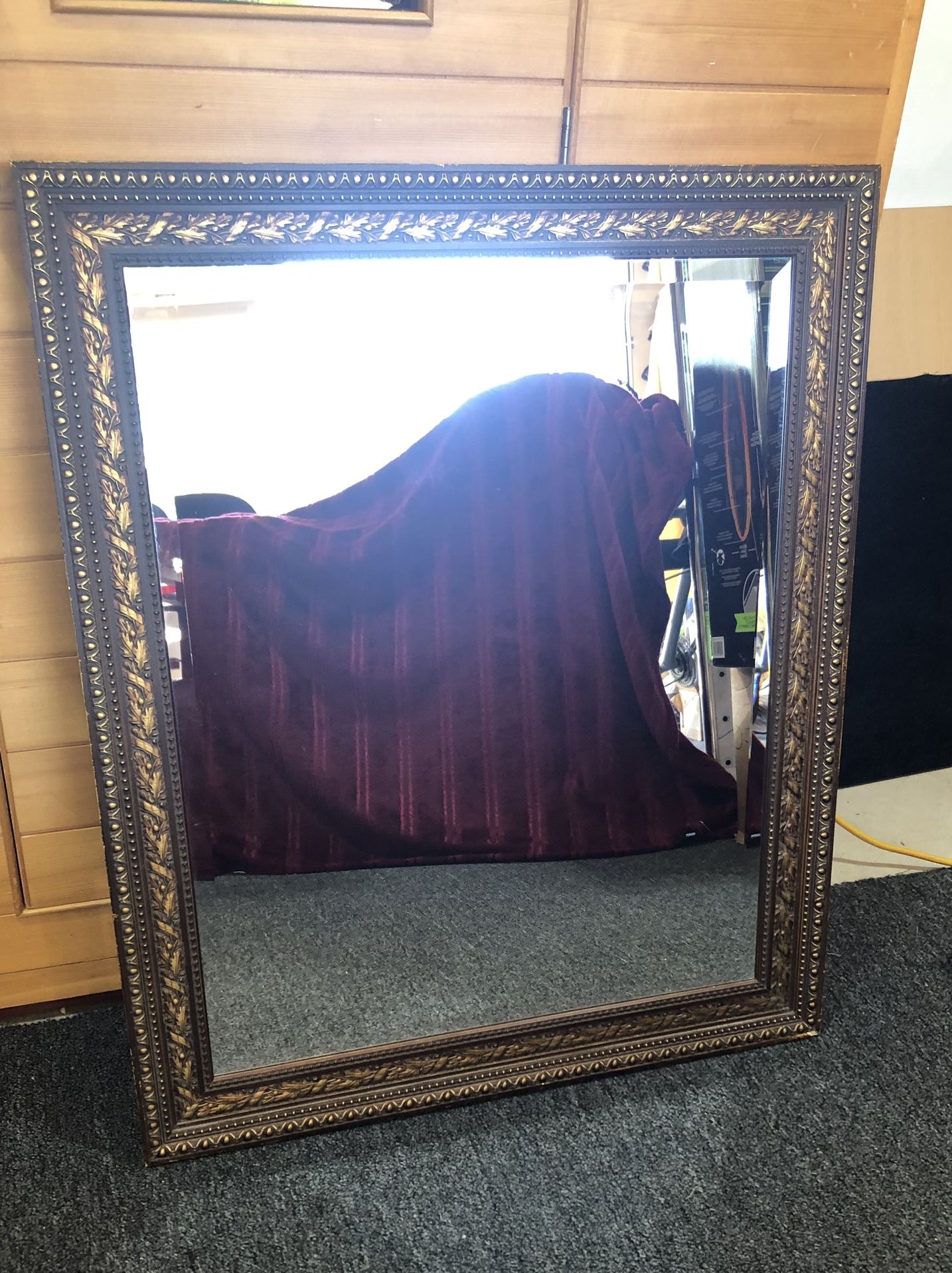 Wood Framed Beveled Mirror/ 30” X 36”