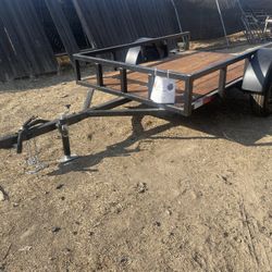 Utility Trailer 5x8 Black, 2 Inch Ball Plug, 3500 Pound Weight Capacity, Treated Lumber Wood Floors, INDUSTRIAL Black Paint, Smoked Black Taillights