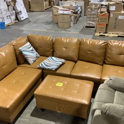 Star Home Living Living-3-Piece-Brown-Faux Leather-6 Seats-L-Shaped-Left Facing-Sectionals