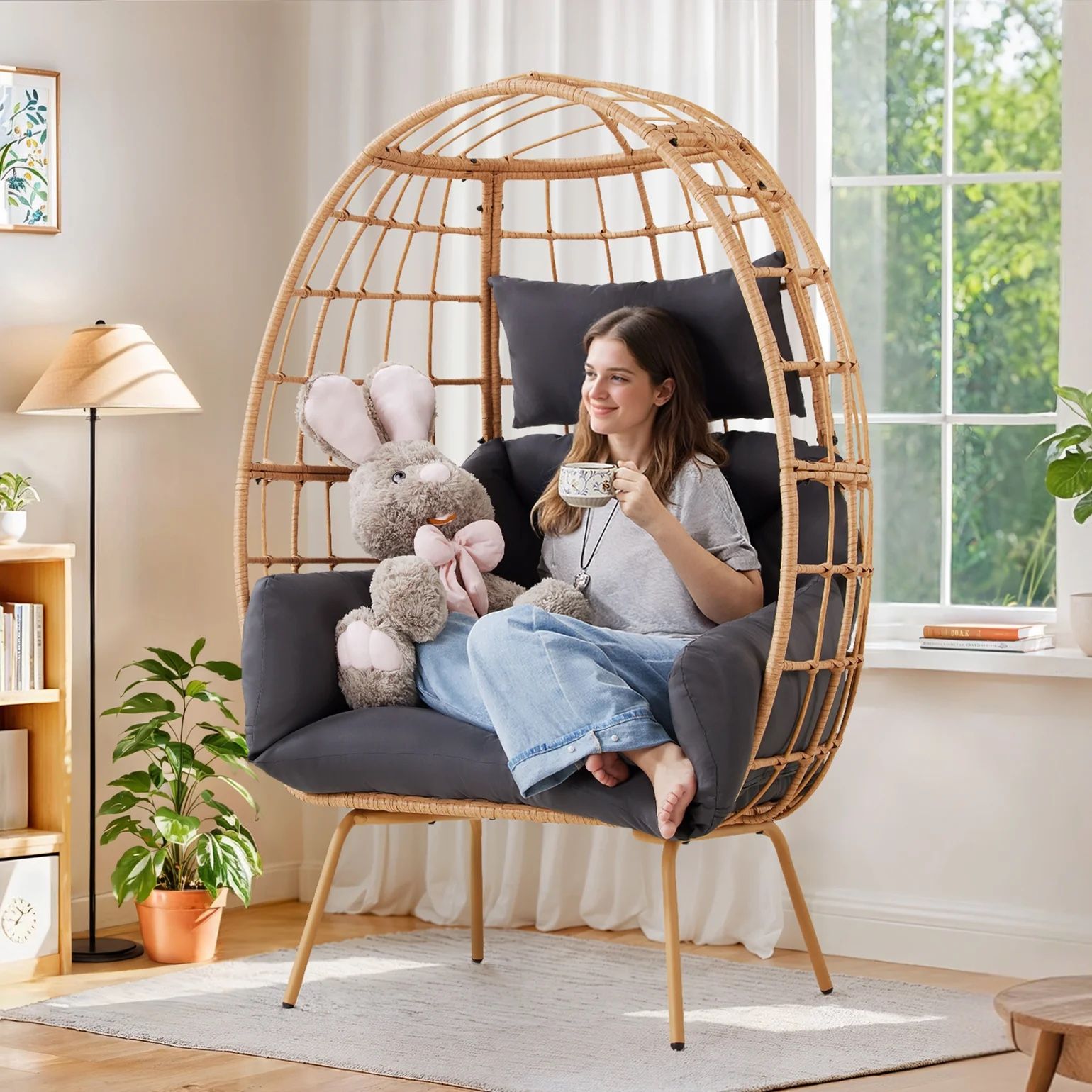 Oversized Wicker Dark Gray Egg Chair