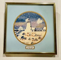 HILDA KAIHLANEN Framed Watercolor Cape Ann Lighthouse Print  8 x 8"