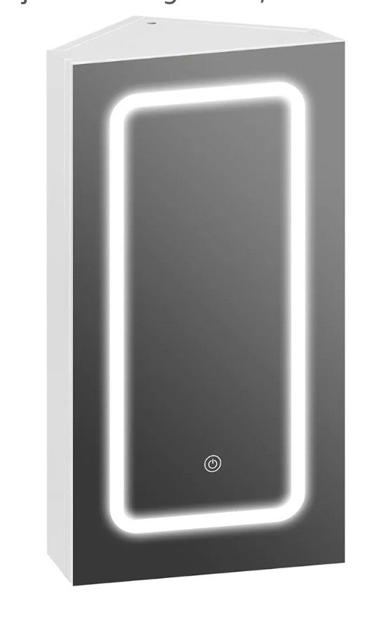 Bathroom Corner Hanging Triangular Storage Mirror Medicine Cabinet with Touch Button and 3 Lighting Modes and Adjustable Brightness, White