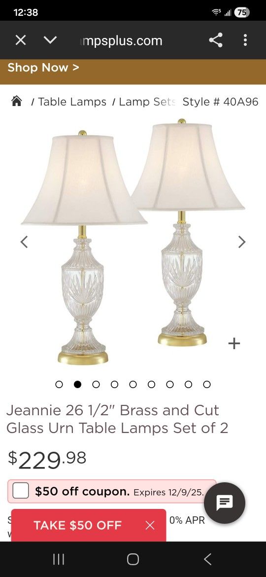 4 Vintage Crystal Lamps (No Shades)