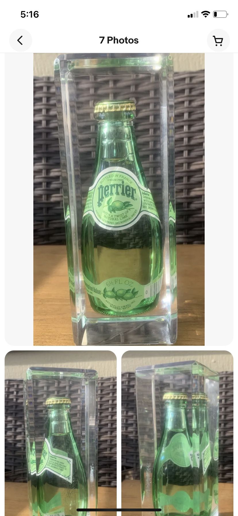 1970s Vintage Perrier 6.5 oz. Bottle Encased In Lucite Acrylic RARE ONLY 1 EBAY