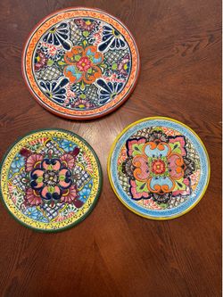 Set of 3 Mexican  Talavera Ceramic Plates
