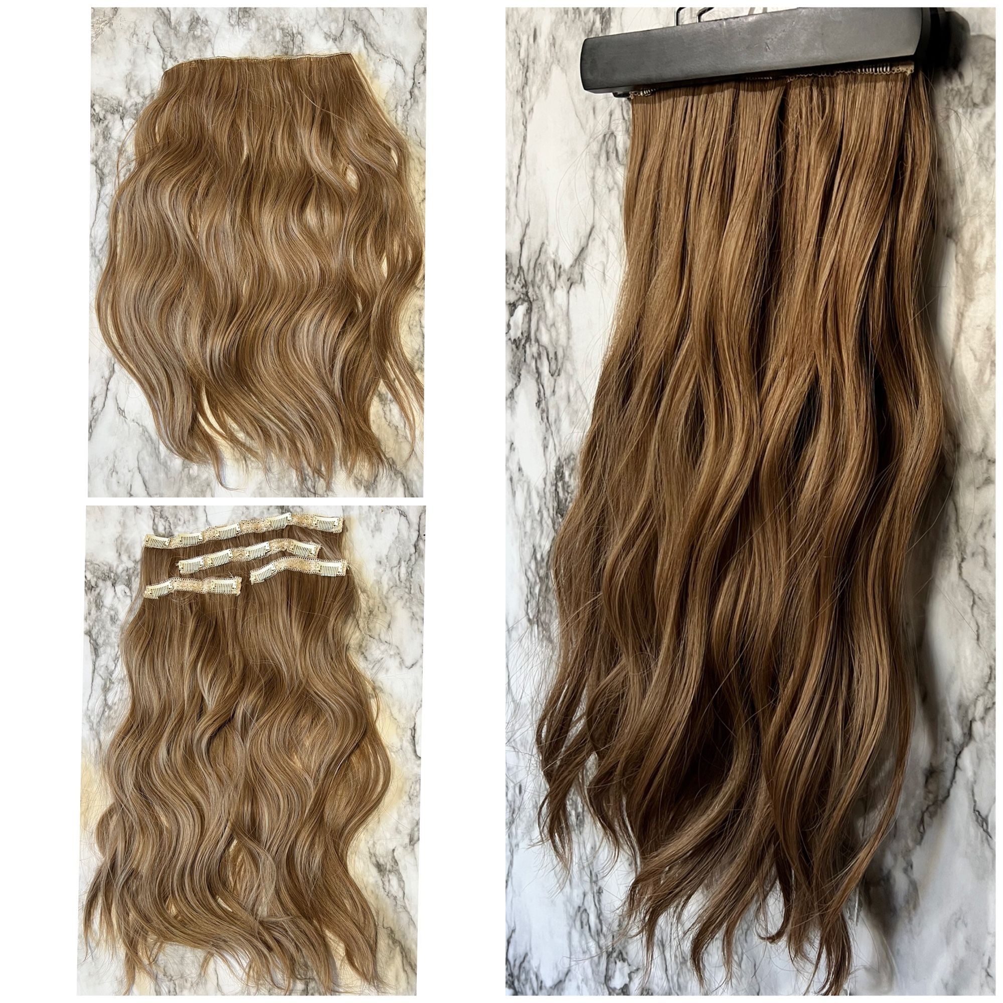 20 Inch Clip In Dark Blonde Curly Long Hair Extensions Synthetic Set