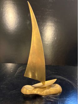 Vintage MCM 1970’s Brass Sailboat Nautical Single Sail Boat Mid Century Modern 13” high