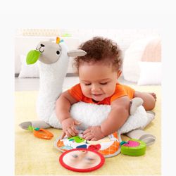 Fisher-Price Baby Toy Grow-With-Me Tummy Time Llama Plush With Rattle, Mirror & Teether For Sensory Play