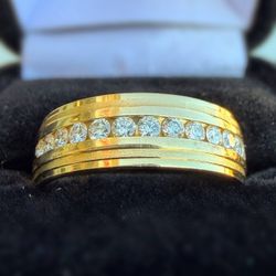 14k solid yellow gold 0.6CTW Natural Diamond Classic Wedding Band Ring sz10 7mm