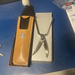 Vintage Italian Game Shears w/ Leather Case & Box