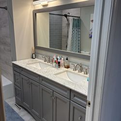 70 inch vanity, mirror, faucets and lights