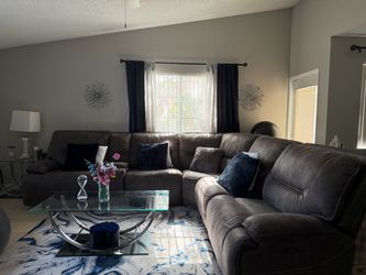 Gray Microfiber Sectional Reclining Sofa – $650