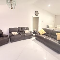 3-Piece Electric Reclining Leather Sofa Set - Moving Sale!