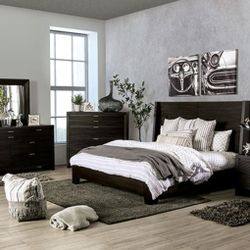 Brand New Dark Walnut Modern Style 4pc Queen Bedroom Set (Available In Eastern King)