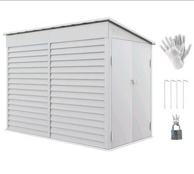 Outsunny Garden Shed 4.6ft x 9ft Lockable for Lawn Mower Garden Yard, White