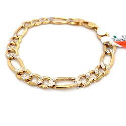 14kt Two Tone Hollow Figaro Pave 7.7mm 8” 9.10grams 154983 3