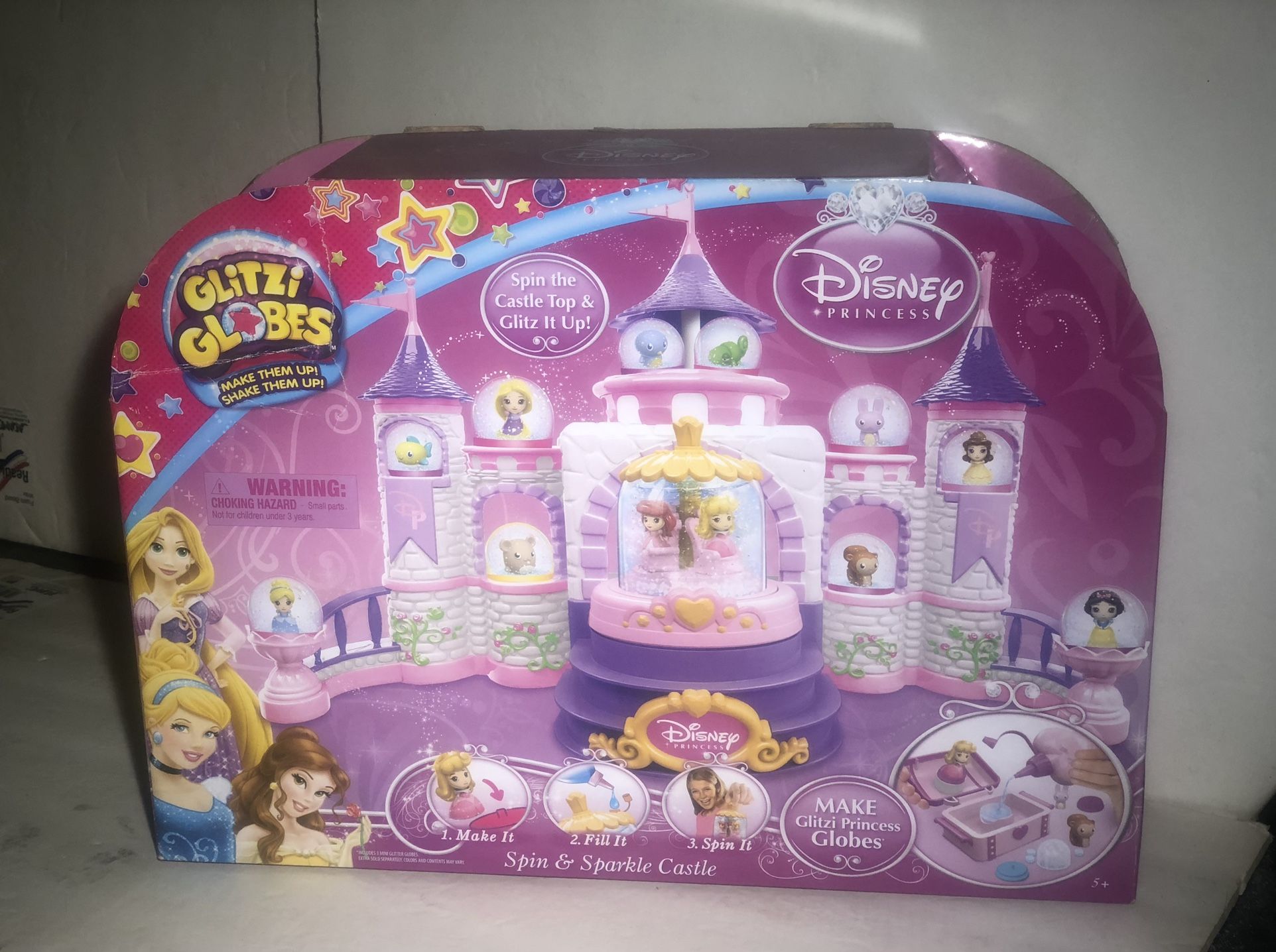 Disneys Princesses Glitzi Globes With Sparkle & Spin Princess Castle Make Your Own Mini Water Globes Brand New
