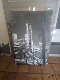 Breakwater Hotel Miami Black & White Canvas Print