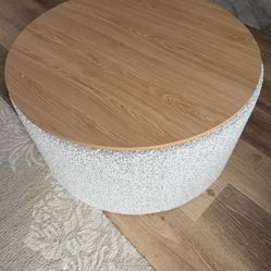 Round Storage Ottoman table with Wood Top