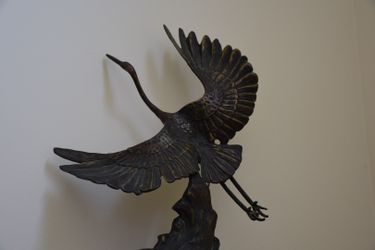 Toyo Chinese Bronze Crane in Flight Statue 