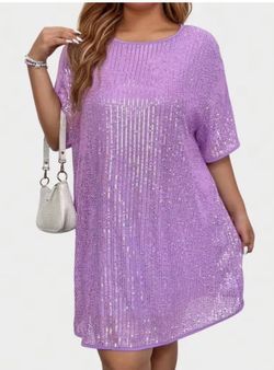 030 | 4Xl Lavender Sequin Shift Mini Dress