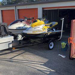 2 jetskis and trailer combo - trade for 4wheeler or single jetski nd trailer