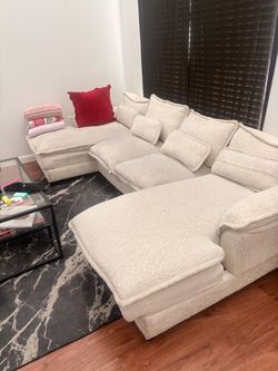 White Boucle Sectional Sofa with Chaise