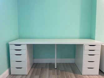 Large White Desk with 10 drawers