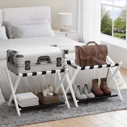 BRAND NEW Set of TWO (2) White Bamboo Luggage Racks, over 70% off