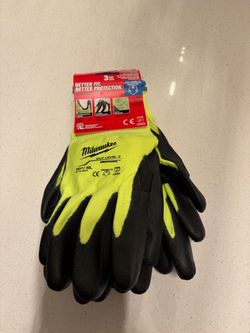Milwaukee Cut Level 2 High-Visibility Polyurethane Dipped Gloves, Size XL, 3-Pack