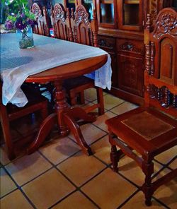 Solid Wood Double Pedestal Dining Table + 8 Ornate Carved Chairs